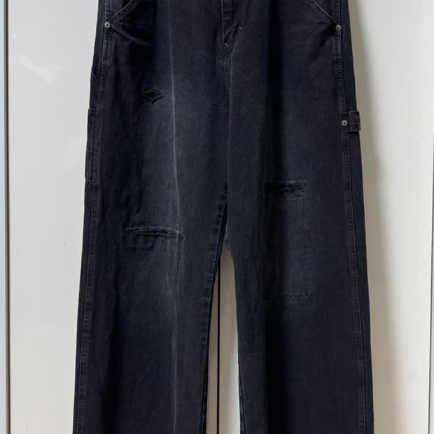 4) 폴리테루 데미지드 카펜터 팬츠 워시드 블랙