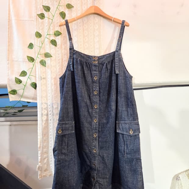 사이드 포켓 데님 오버롤 원피스