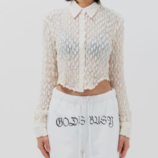 604serivce Cream Elastic Shirt