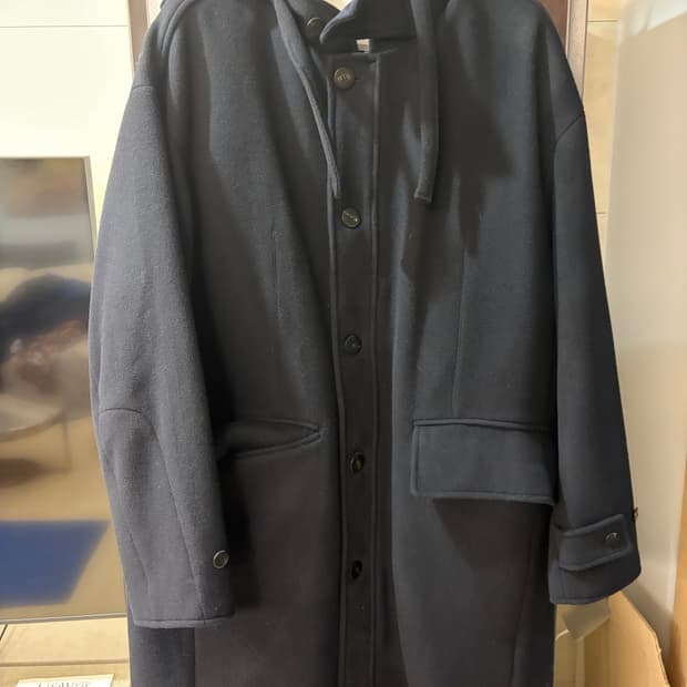 폴리테루 멜튼 울 후디드 코트 네이비