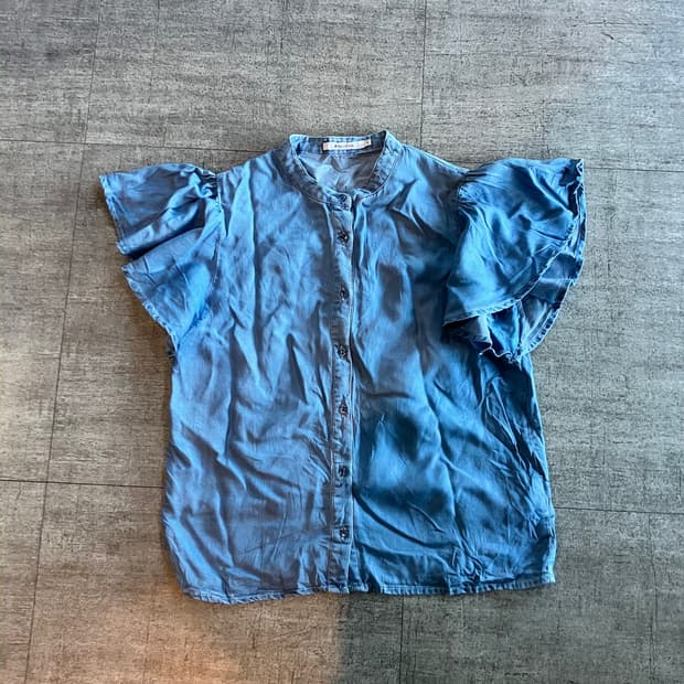 일본빈티지 Colony 핀터깔y2k 달천깔페어리 프릴 데님블라우스