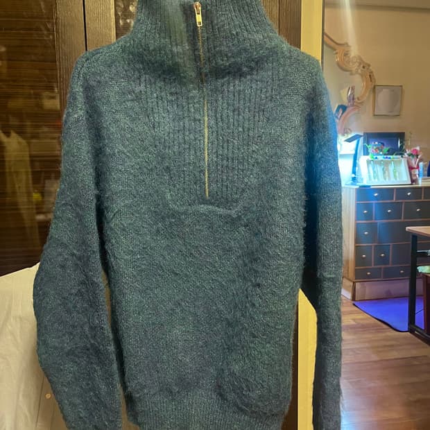 [남녀공용]누아클레 알파카 하프 집업 니트 블루