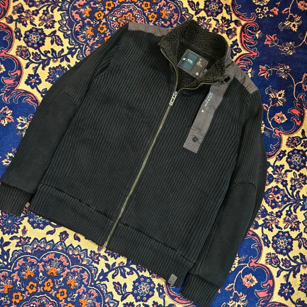 GSTAR RAW Y2K Back Logo 니트 집업 쉐르파 자켓