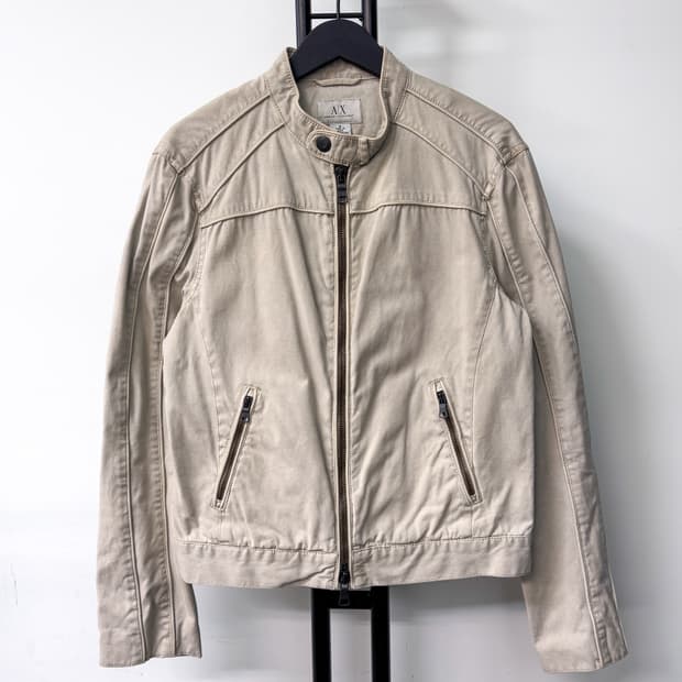 아르마니 익스체인지 투웨이 워시드 코튼 바이커 자켓