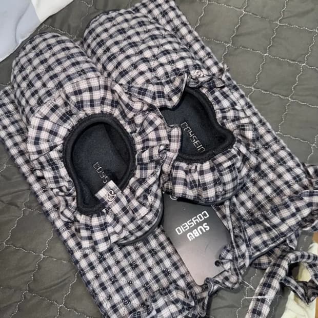 코이세이오x스부 플러프 체크 패딩 슈즈 0사이즈 신발+슈케이스 가방