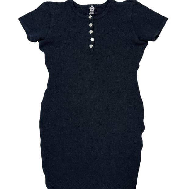 블랙 플라워 버튼 미니 슬림 원피스