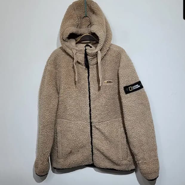 (M) 내셔널지오그래픽 후리스 점퍼 진베이지 뽀글이 플리스 와펜자켓 