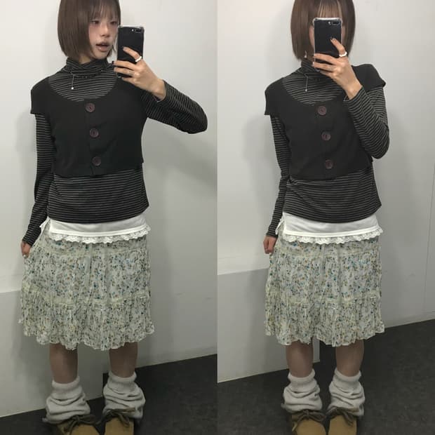 잔꽃 카키 레이어드 Setஜ