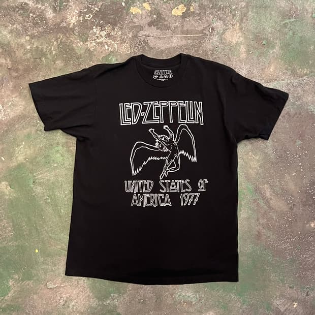 [L] 레드 제플린 1977 투어 티셔츠 밴드티 블랙