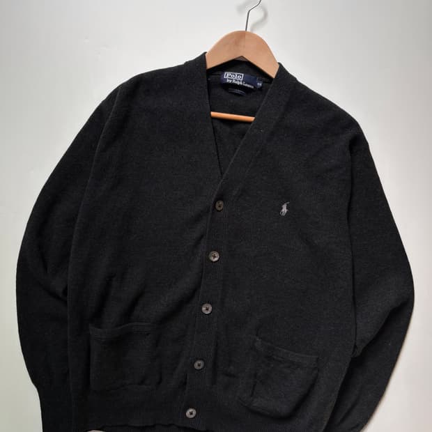 Polo 폴로 랄프로렌 램스울 차콜 컬러 브이넥 가디건