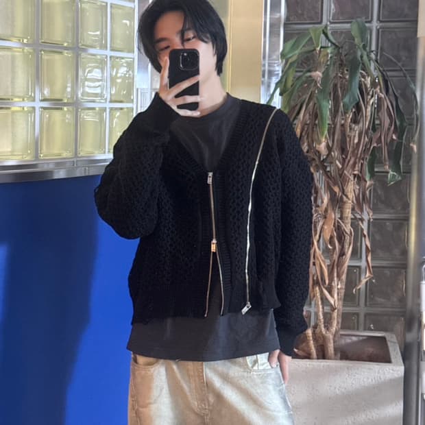 Line Zip Damage Cardigan