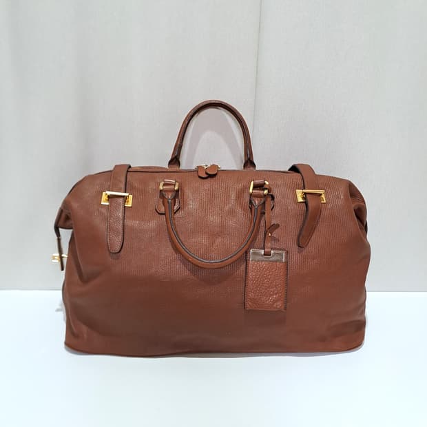 (택포) 한섬 타임옴므 브라운 가죽 보스턴백 B652