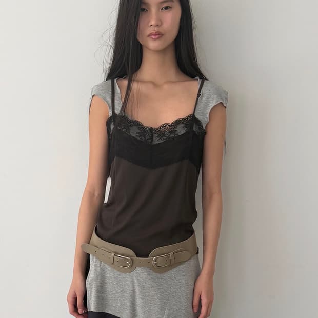 CERRIC Lace Trim Sleeveless _ Brown