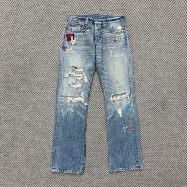 빈티지 디스트로이드 페인트 데님팬츠
