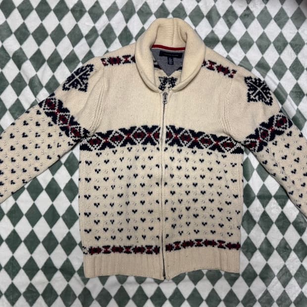 타미힐피거 아이보리 패턴 니트집업 XL