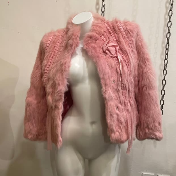 장미 포인트 토끼털 핑크 퍼자켓 갸루 러블리