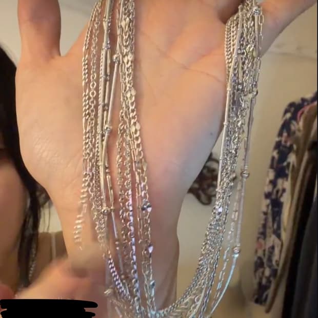 레테 빈티지 레이어드 체인 목걸이 실버