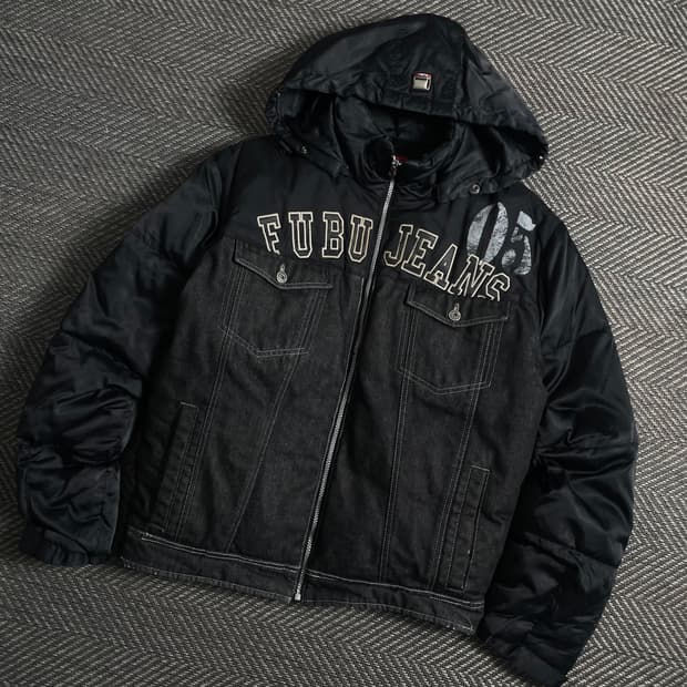 00s 후부 올드스쿨 데님 푸퍼 다운 후드 자켓 y 5033