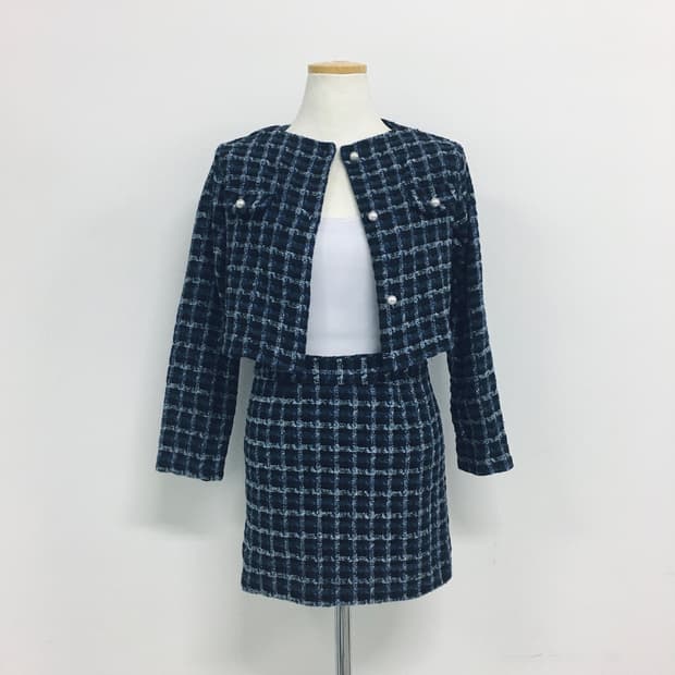 남색 트위드 셋업