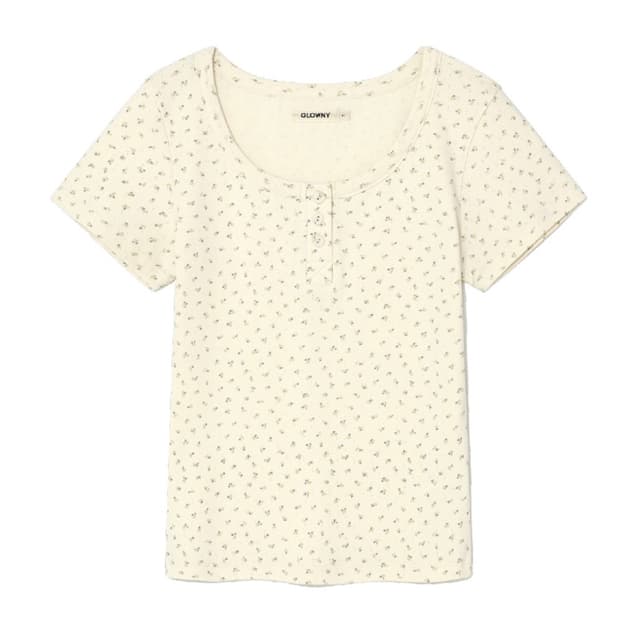 Glowny eyelet button tee - vanilla bloom
