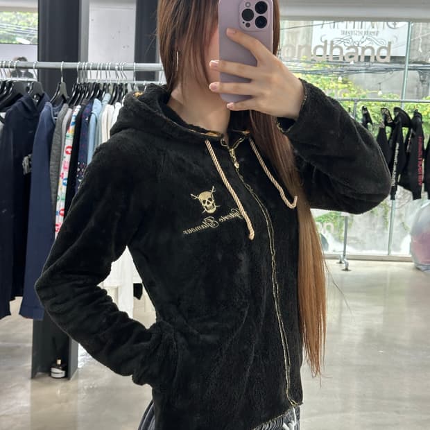 히스테릭글래머 스컬자수로고 플리스 후드집업