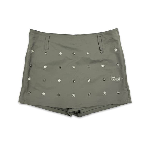 빈티지 Dance With Dragon 카키 스타 스터드 숏팬츠 스커트