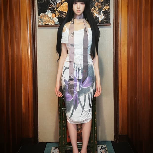 피아오량 purple Lotus midi skirt 