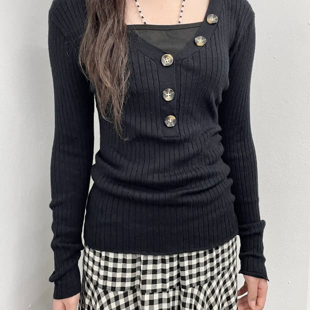 y2k 골지 버튼 탑