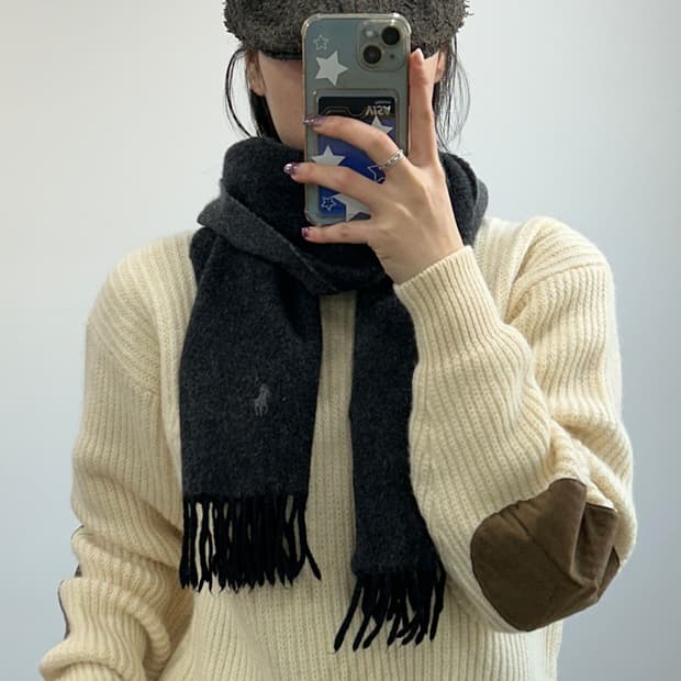 Polo 폴로 차콜포니 차콜그레이 배색 목도리 