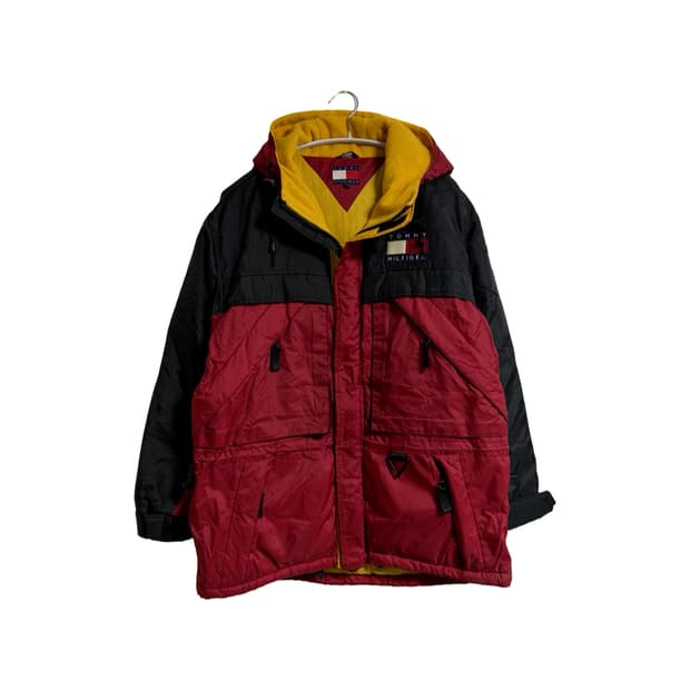 타미 힐피거 컬러블록 후드 다운 패딩 자켓
