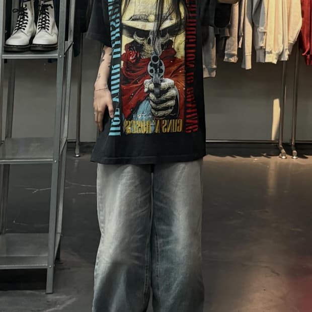 빈티지 Guns N Roses 밴드 아트워크 블랙반팔 A3777