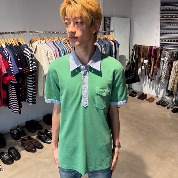 Uniqlo x Michael bastian 배색 피케 반팔 카라티 XL