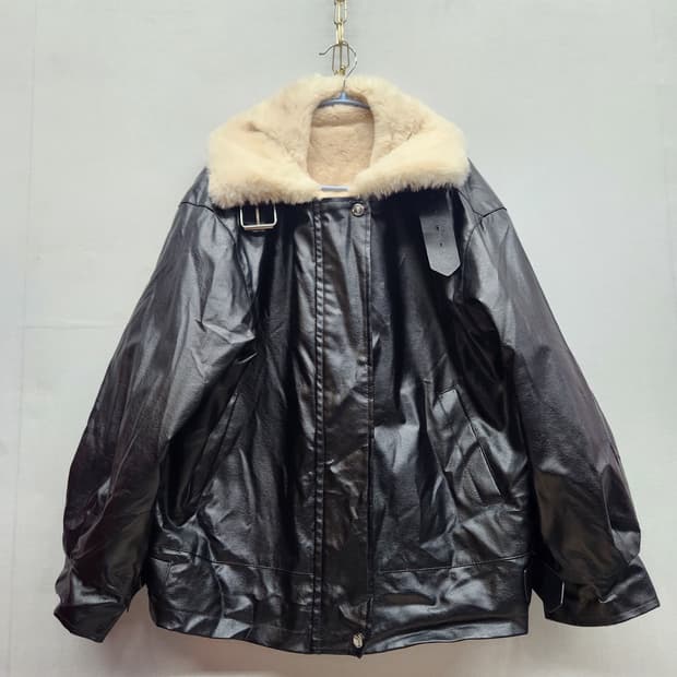 퍼카라 에코 무스탕 오버핏 가죽 자켓 XL