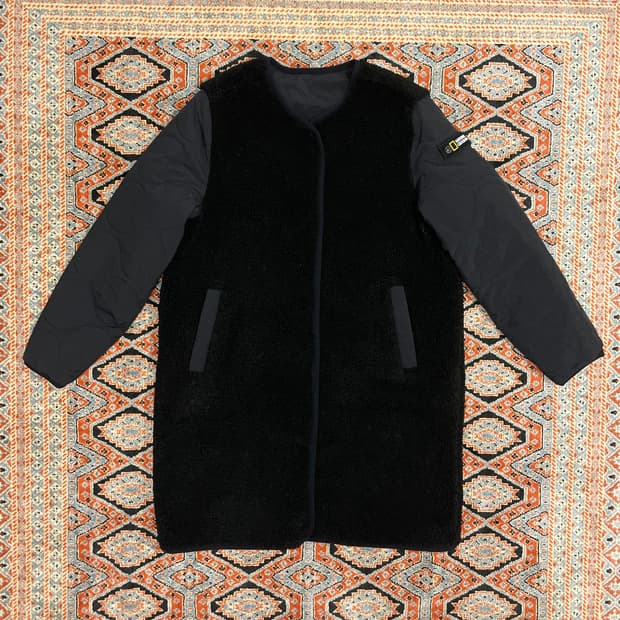 내셔널지오그래픽 블랙 노카라 버튼 양면 롱 플리스자켓 여성85