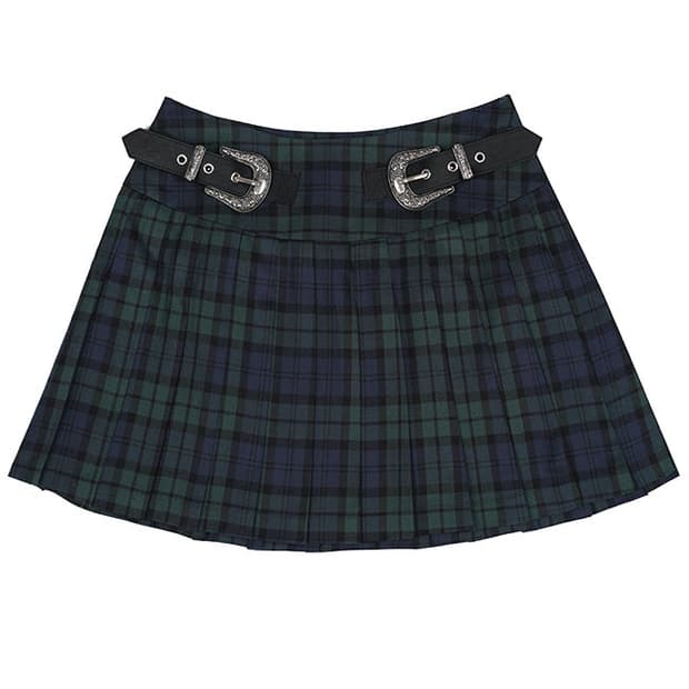 데어드 Belted check pleats skirt