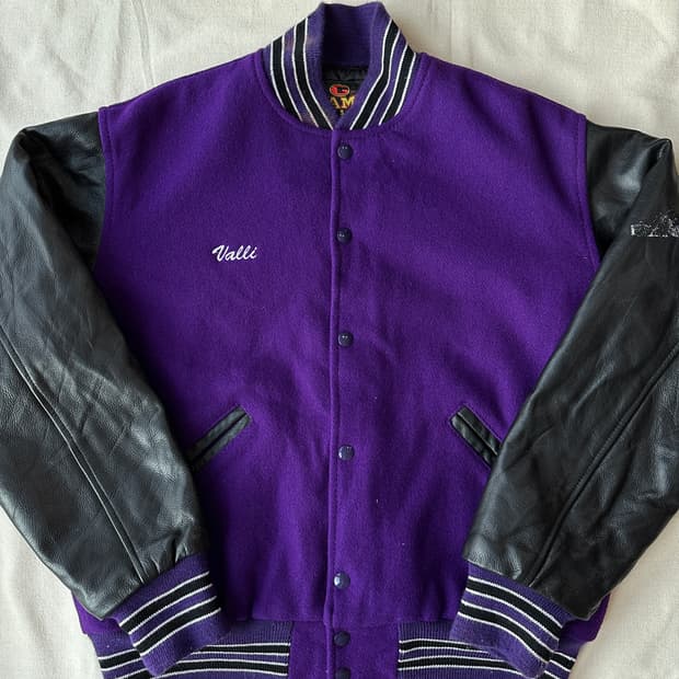 90s USA 울레더 바시티 퍼플 자켓 100