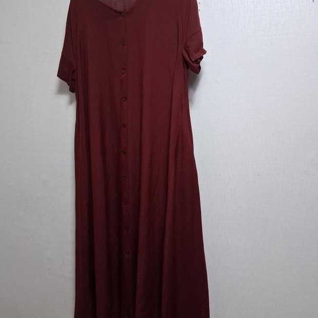 일본수입 DAMA버건디 여리핏 브이넥 버튼 롱원피스 루즈핏 체형커버88
