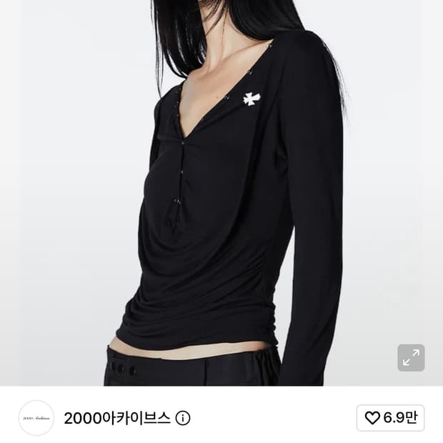 2000 아카이브스 DRAPED HENLEY TOP (BLACK)