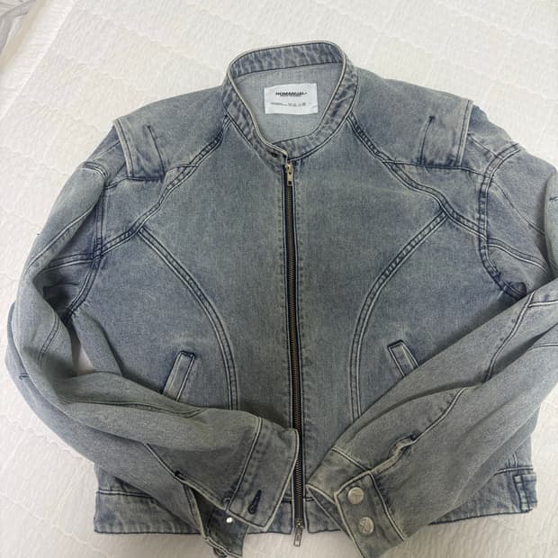 노메뉴얼 데님 라이더 크롭 자켓
