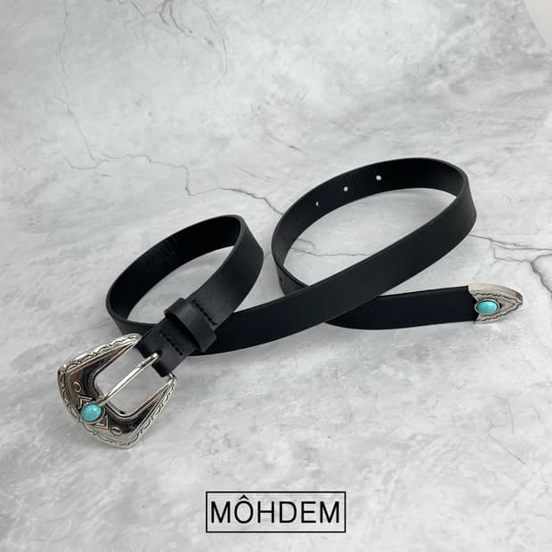 [Unisex] 원석 버클 웨스턴 가죽 벨트