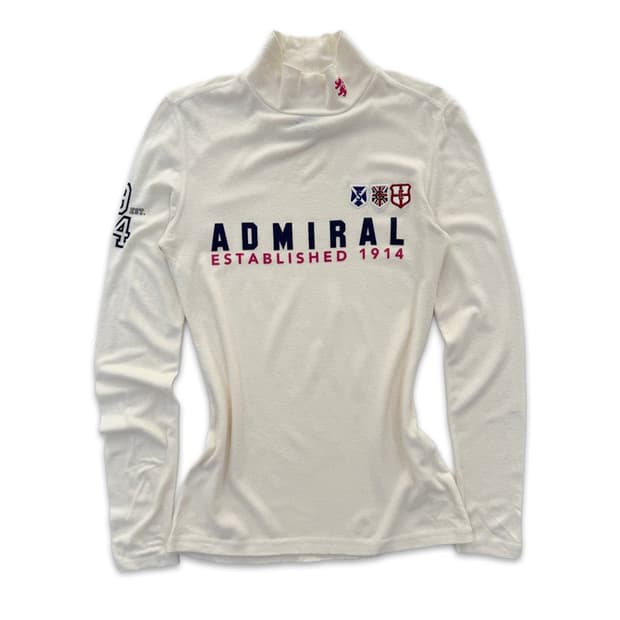 빈티지 Admiral 아이보리 로고 자수 긴팔티