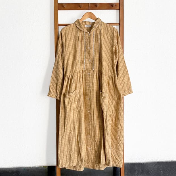 해그리브 머스타드 체크 원피스