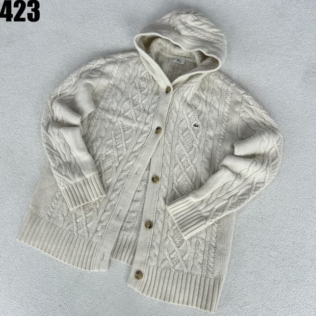 라코스테 후드 케이블 니트 가디건 아이보리 L