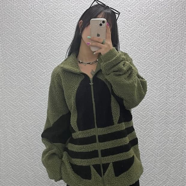 아디다스 키치 빅 트레포일 말차 카키 후리스 M C07049