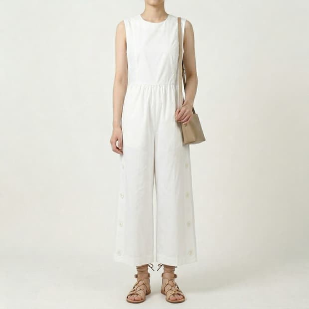 SJYP 화이트 버튼 와이드 점프수트 S