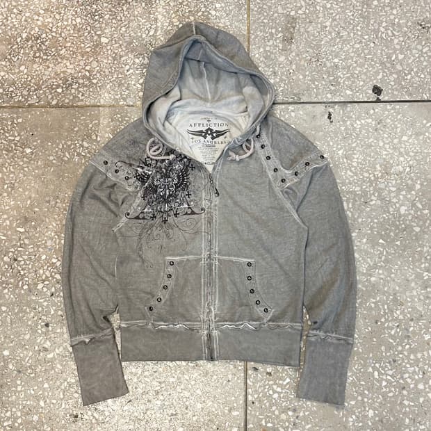 Affliction 스터드 워싱 후드 집업