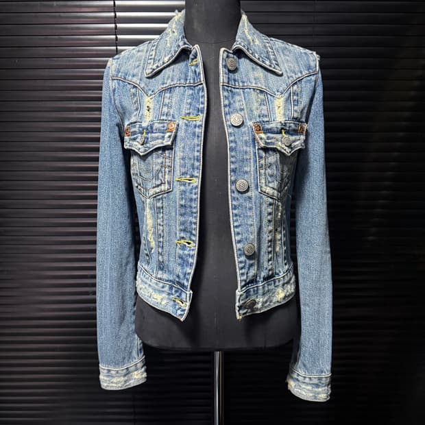 트루릴리젼 트루릴리전 크롭 데님 트러커 청 자켓 S 90 디스로이드 찢청
