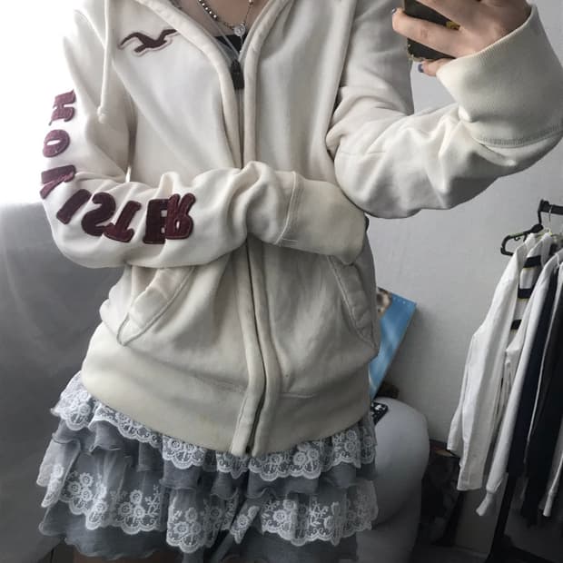 홀리스터 아이보리 버건디 후드집업