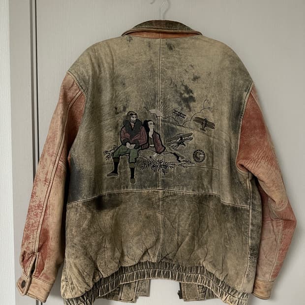 빈티지 투컬러 가죽자켓