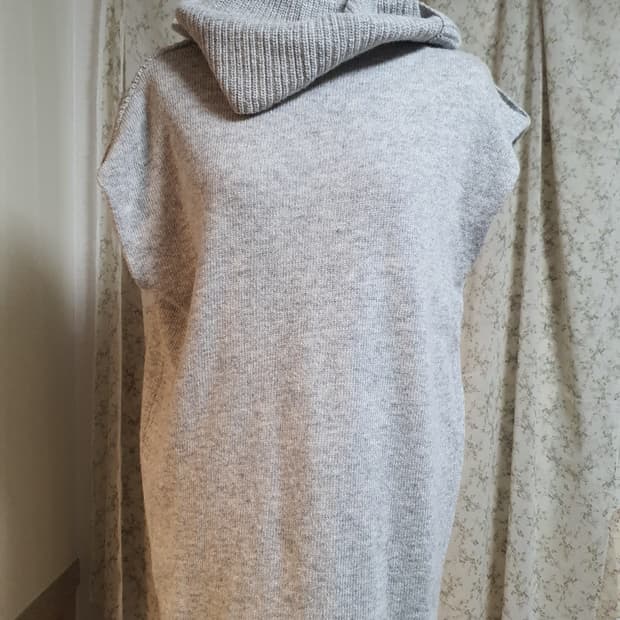[빈티지] 후드 니트 롱 조끼 그레이